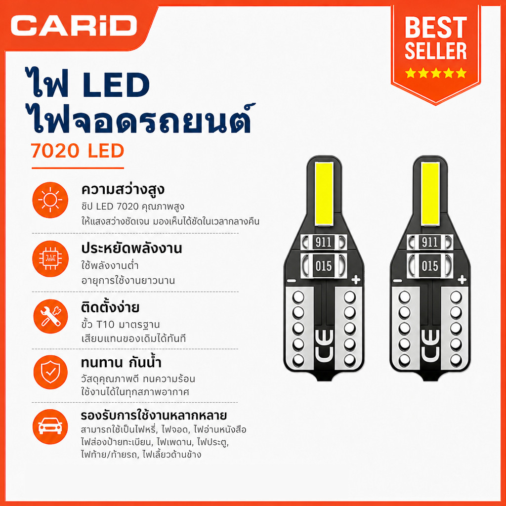 CARiD หลอดไฟ LED T10 W5W 168 194 12V 6000K สีขาว สําหรับอ่านหนังสือภายในรถยนต์