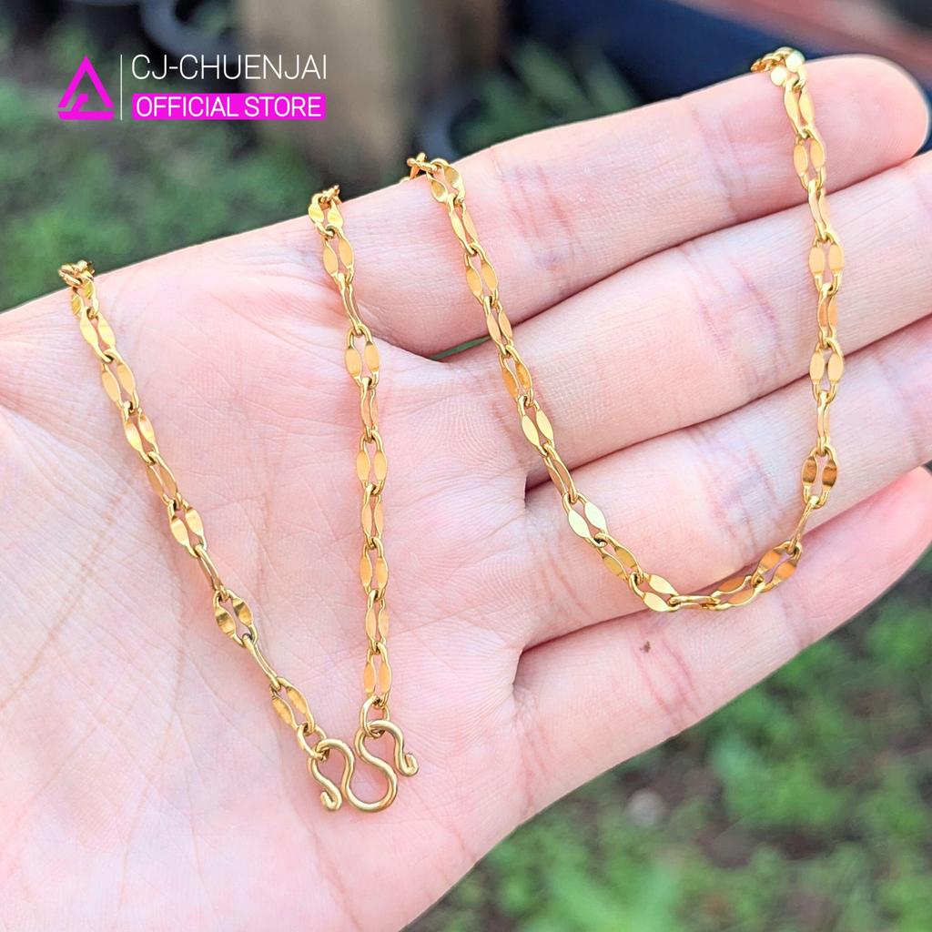 CJ สร้อยลายจันทร์กระพริบ ขนาด 1บาท สแตนเลสทองเลเซอร์ 22K แท้ ไม่ลอกไม่ดำ