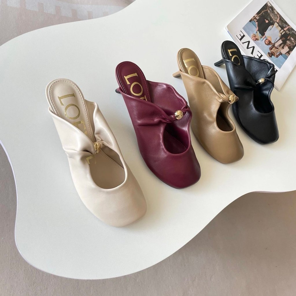 Loewe Loewe High Heel Mary Jane Sandals รองเท้าแตะ Loewe รองเท้าบัลเล่ต์ ส้นลูกแมว