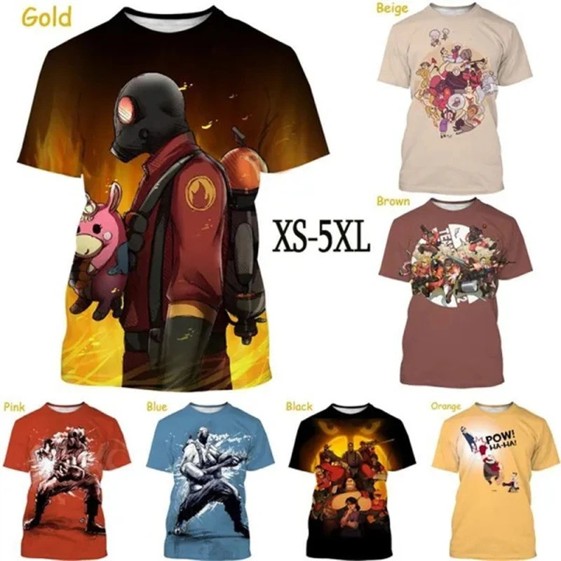 แฟชั่นใหม่ เสื้อยืดบุคลิกภาพผู้ชาย Tf2 พิมพ์ 3D เกม Team Fortress 2 เสื้อยืดแขนสั้นฤดูร้อนสำหรับผู้ช