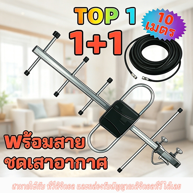【เสา+สาย 10m】Thaisat Antenna เสาอากาศทีวีดิจิตอล รุ่น TD 5E เสาดิจิตอลสามารถ พร้อมสาย rg6 10เมตร เสาอากาศดิจิตอลทีวี