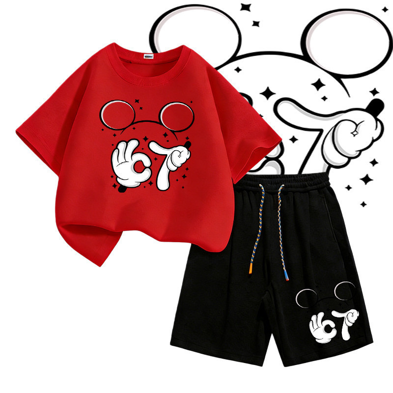[พร้อมส่ง] ชุดเด็กชาย kidsเสื้อยืดเด็ก67ลวดลายพิมพ์ เสื้อยืดเด็ก คอตตอน ชุดสูทเด็กผู้ชาย ชุดลำลอง 2 ชิ้น แฟชั่นส #T1