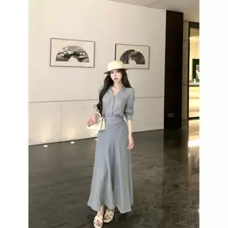 mimi&didi[สินค้าพร้อมส่ง]2 ชุดเสื้อผ้า เสื้อแขนยาวจับคู่กับกระโปรงยาวหรือสั้นก็ได้ ชุดสูทแฟชั่นผู้หญิง OOTD#99455/56/57