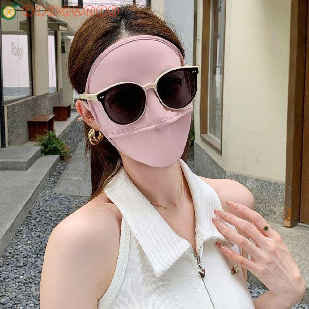หน้ากากกันแดด AELEGANT ผ้าไหมน้ําแข็งเต็มหน้า ระบายอากาศ สีทึบ ผ้าพันคอใบหน้า สําหรับกีฬา