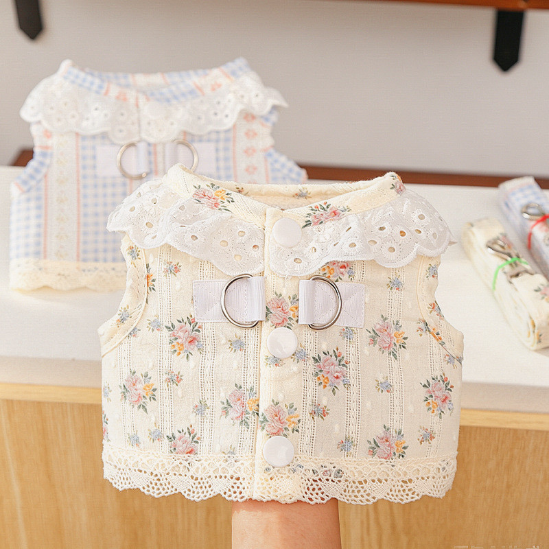 สัตว์เลี้ยงสุนัขแมวลูกไม้ jacquard สายรัดฤดูร้อนเสื้อผ้าระบายอากาศอุปกรณ์กลางแจ้งพร้อมสายจูง Ragdoll แมว