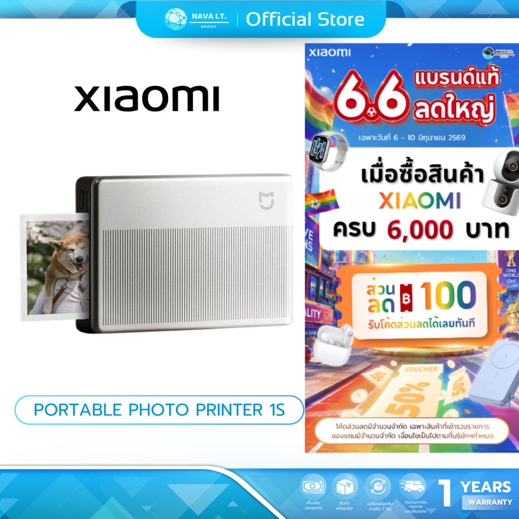 (มีส่งด่วน) Xiaomi Portable Photo Printer 1S พกพา ปริ้นเตอร์ พกพาสะดวก ความละเอียด 313×512 dpi พิมพ์ไร้หมึก