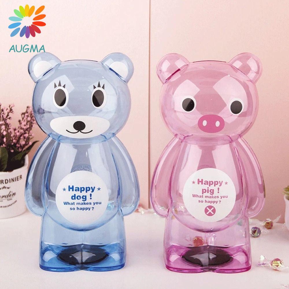 AUGMA หมีกระปุกออมสินน้ําหนักเบาโปร่งใสตกแต่งบ้านสนุกในวัยเด็กการ์ตูนหมีจัดการของขวัญวันเกิด Funds