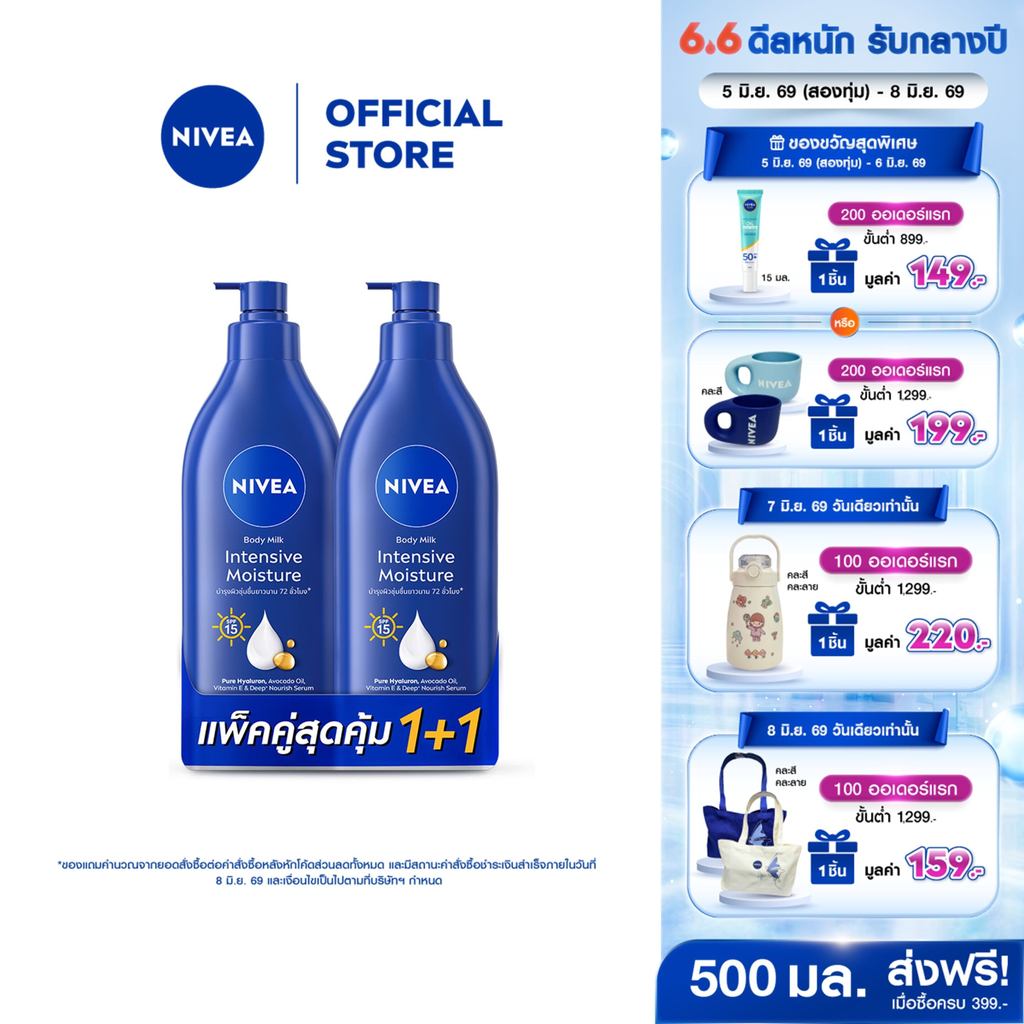 นีเวีย บอดี้ มิลค์ อินเทนซีฟ มอยส์เจอร์ เอสพีเอฟ15 500 มล. 2 ชิ้น NIVEA
