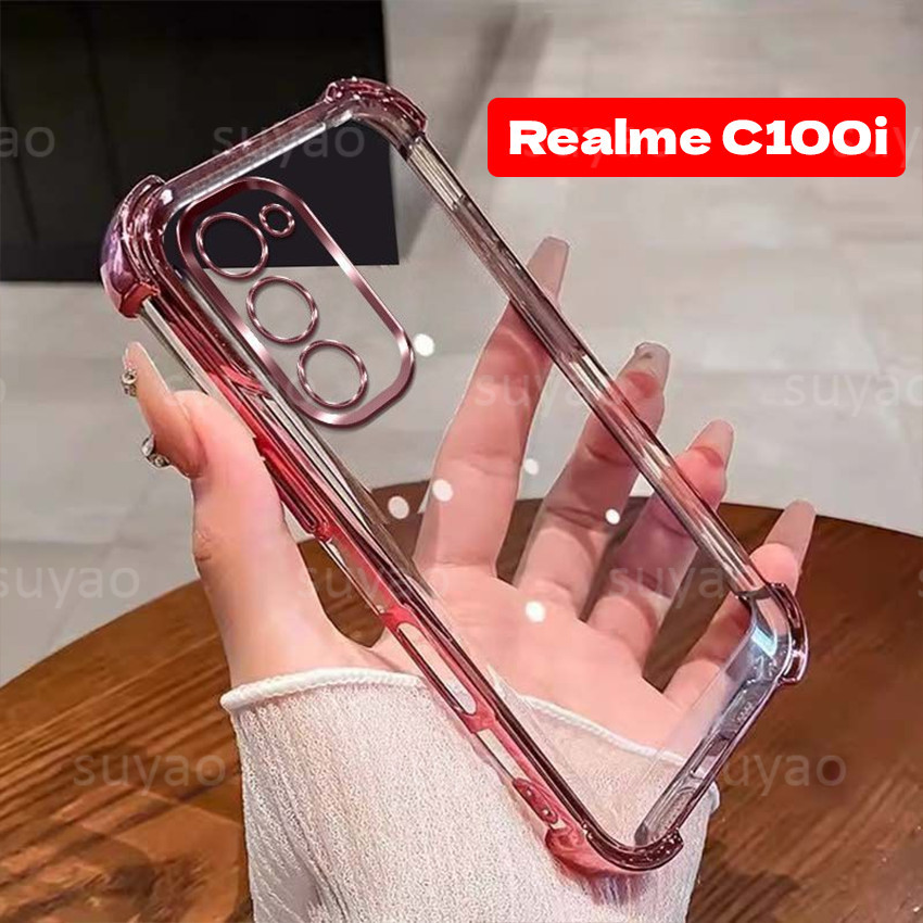 ส่งในไทย เคสใส กันรอย เลนส์กล้อง สำหรับ Oppo Realme C100i C100x C100 5G เคสขอบสี กันกระแทก หรูหรา 021
