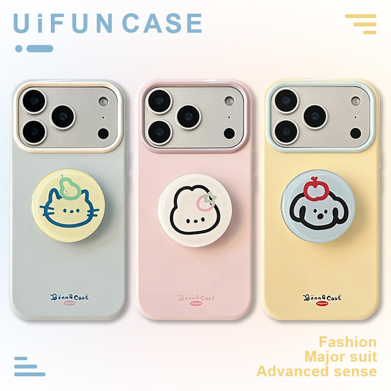 การ์ตูนน่ารักสุนัขกระต่ายลูกแมว Kickstand สีลูกกวาดเคสโทรศัพท์เข้ากันได้สําหรับ iPhone 17 16 15 14 13 Pro Max 17Pro Anti-Scratch TPU ฝาหลังเชลล์