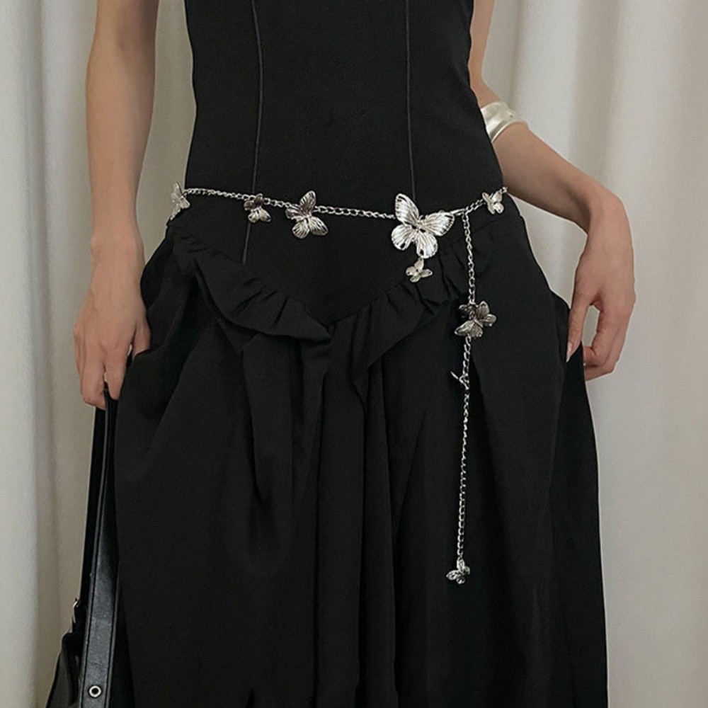 (จัดส่งในพื้นที่) โซ่เอวผีเสื้อโลหะ Adjustabl Teassel Gothic Dress Body Chain Accessories