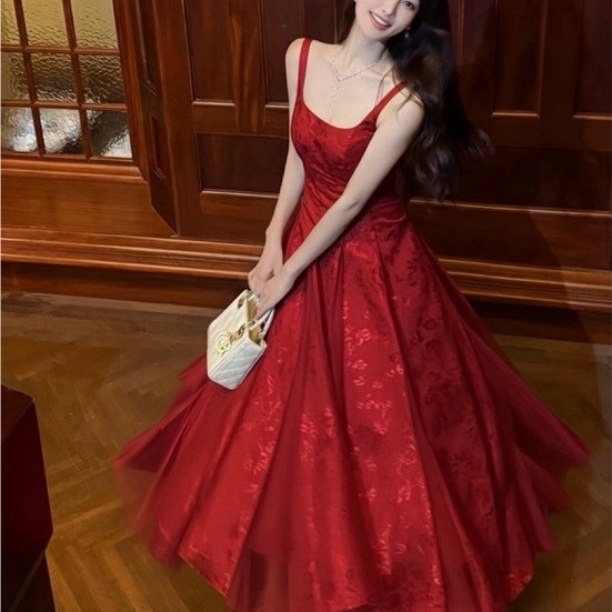 DG3 SQUARE NECK Mesh Brocade Dress สําหรับออกไปข้างนอก ปาร์ตี้ กิน LUXURY BIRTHDAY DRESS