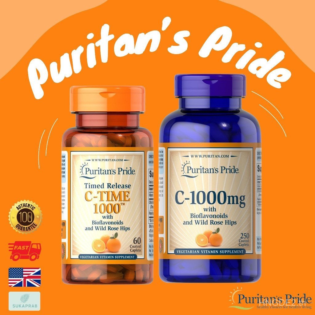 พร้อมส่ง Puritans Pride Vitamin C 1000 mg Bioflavonoids and Rose Hips Vitamin C c1000 vita c Vit C D