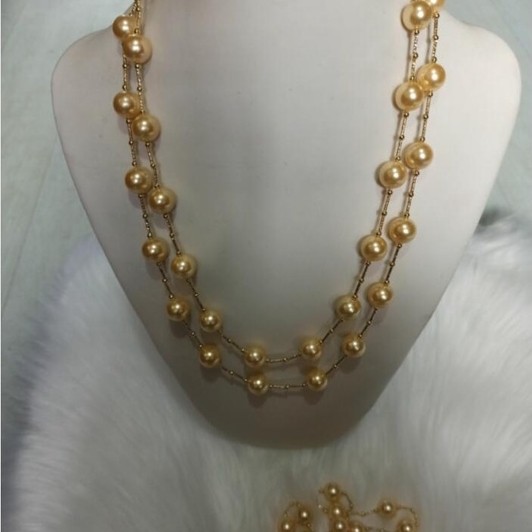 (3.25-4.22)47-27 นิ้ว AAA Shell Pearl 12mm gold Shell Pearl Necklace 14k เต็มไปด้วยทอง {สร้อยคอสามาร