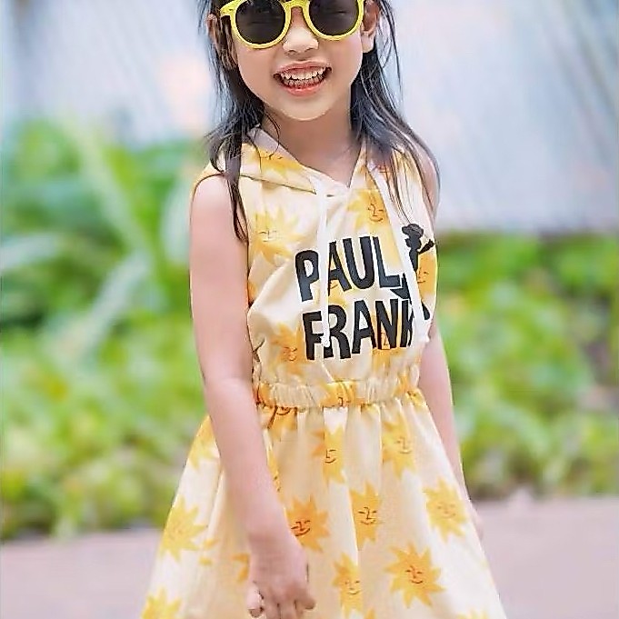 (New in pack!) Fourp’s house : PAUL FRANK 🐵 ชุดเดรสฮู้ดสีเหลืองจั้มเอว / 6Y