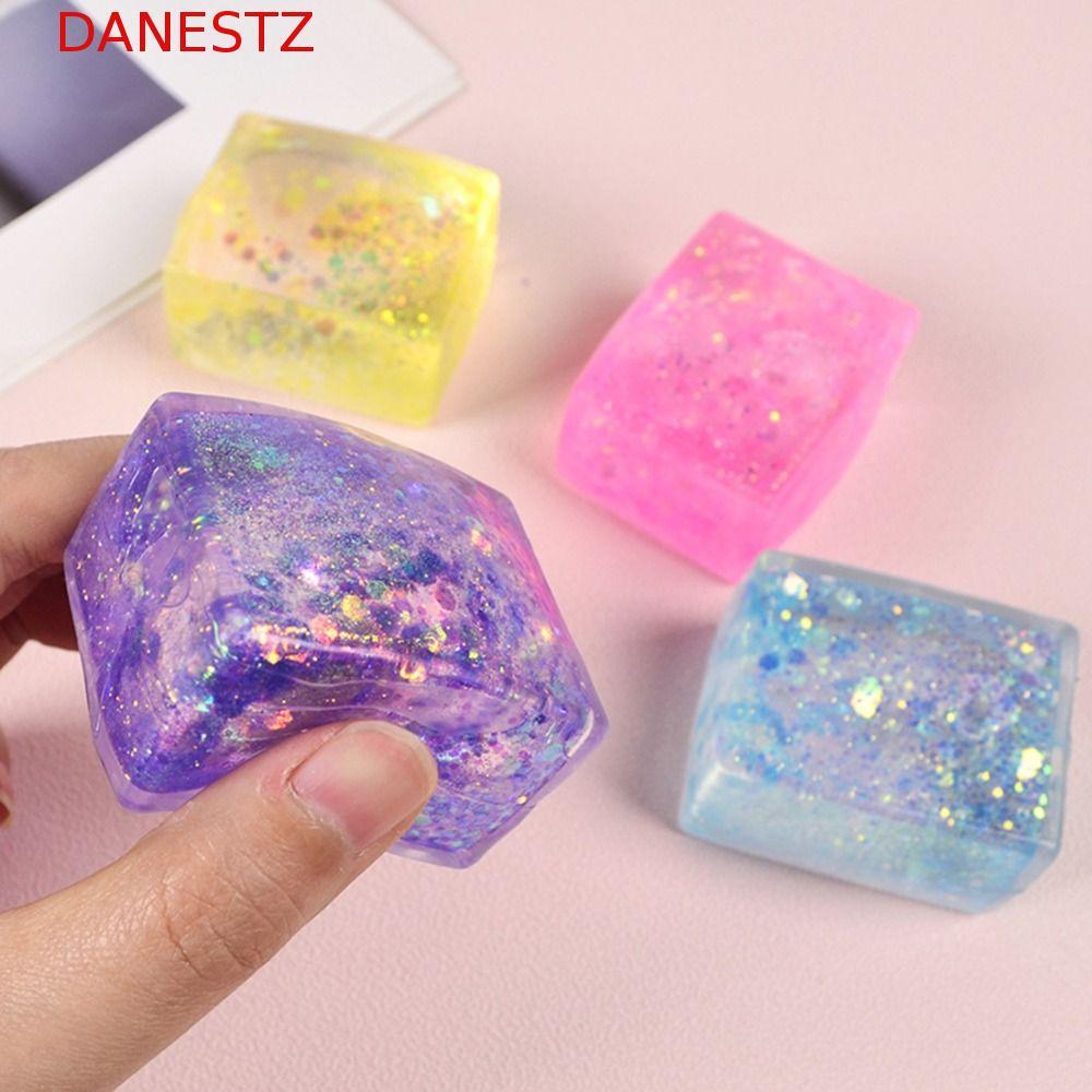 DANESTZ โปร่งใส Cube Fidget ของเล่น, Mochi Ice Block Glitter สีสันจําลองเต้าหู้ Fidget ของเล่น, ก้อนน้ําแข็งขนาดเล็ก TPR บล็อกเต้าหู้จําลองก้อนน้ําแข็งขนาดเล็ก Fidget ของเล่น