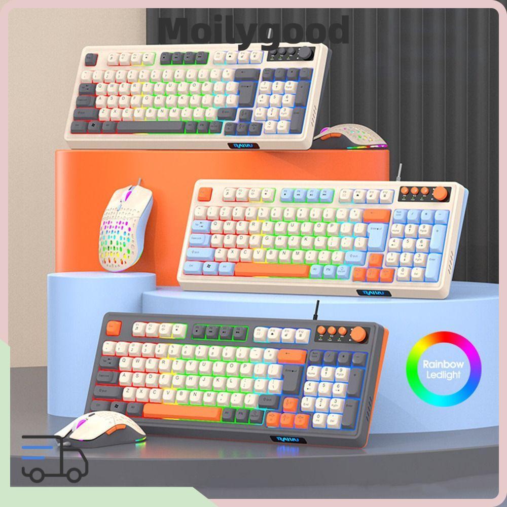 MOILYTH RAID T98 คีย์บอร์ด, 98 เค้าโครงคีย์ Backlight คีย์บอร์ดเมาส์ชุด,การเชื่อมต่อ USB สายรุ้งสี L