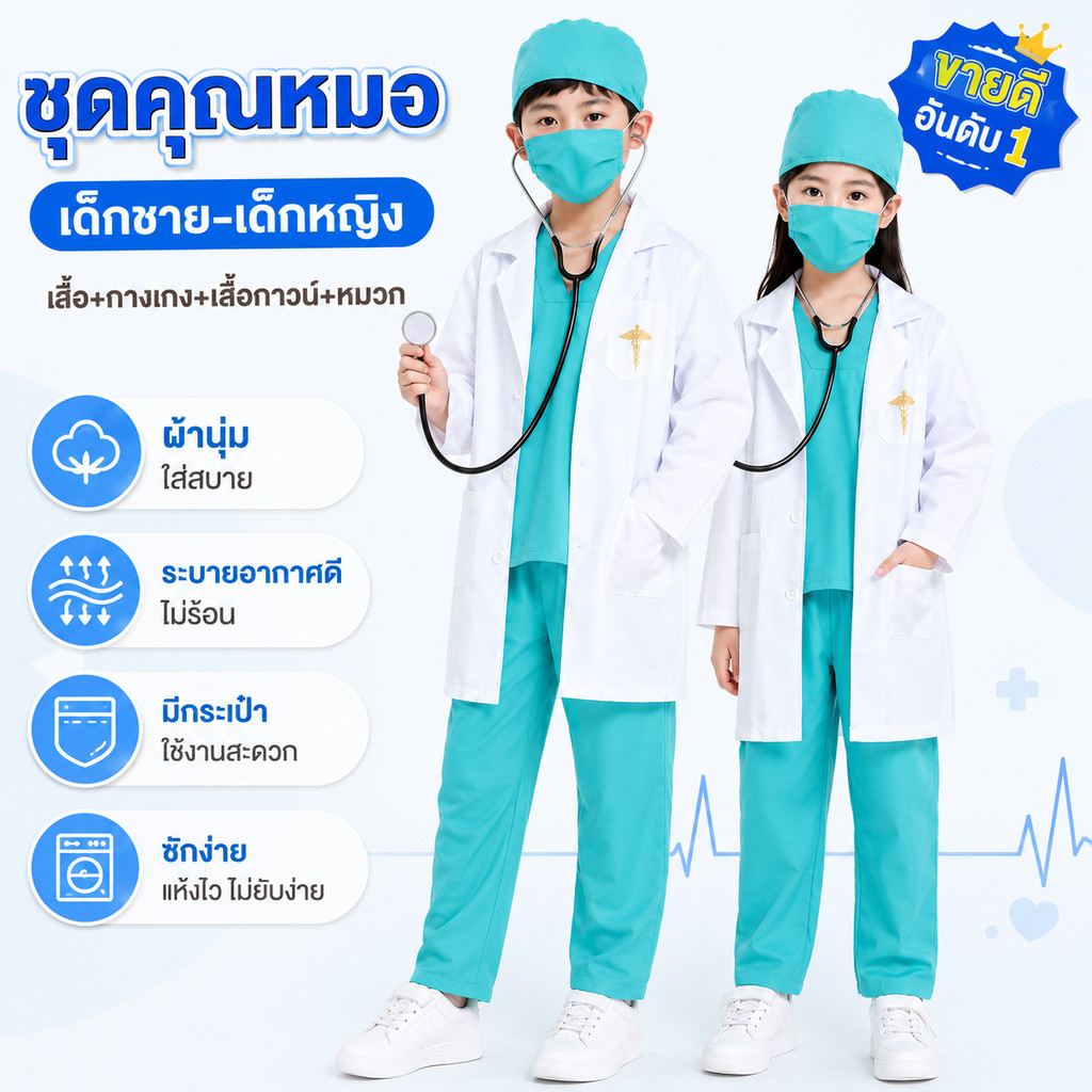 พร้อมส่ง‍⚕‍⚕️ชุดหมอเสื้อหมอ เสื้อกาวน์หมอ สวมบทบาท pretend toy ของเล่นเด็ก