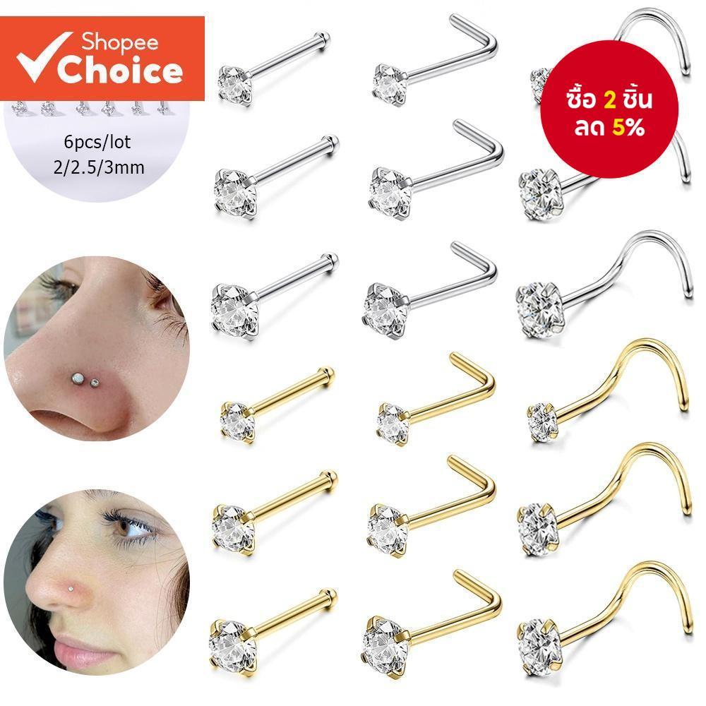 ชุดเจาะจมูก - กระดุมสแตนเลส 3-12 ชิ้น, แหวน Nostril คริสตัล Star & Heart