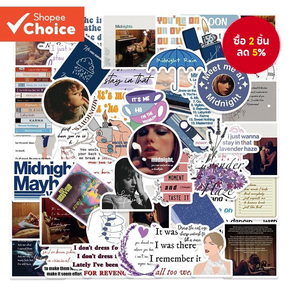 สติ๊กเกอร์ 50pcs Pack Taylor Alison Swift Midnights กันน้ํา PVC กระเป๋าเดินทางสเก็ตบอร์ดกีตาร์เครื่องเขียน Graffiti ตลกสติกเกอร์ของเล่นเด็กน่ารักสติกเกอร์