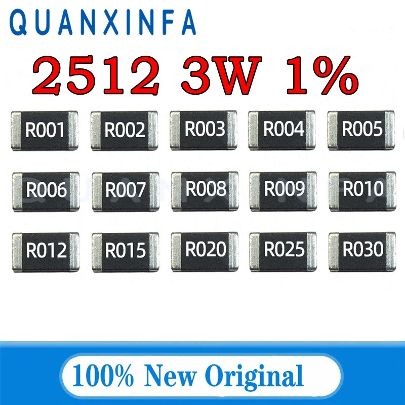 10PCS 2512 1% SMD 3W Alloy Resistor Resistance R001 R002 R005 R008 R010 R040 R050 R060 R070 R100 R12