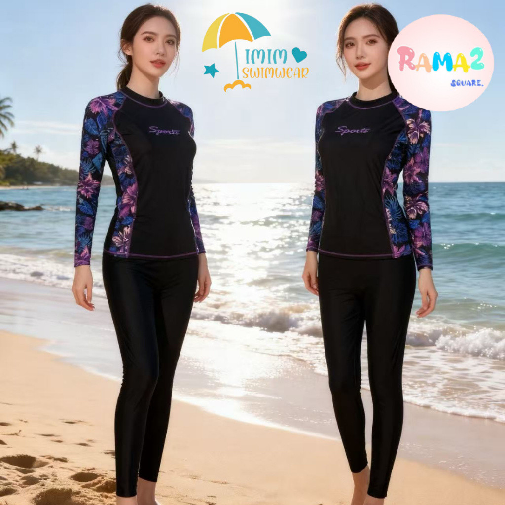 ชุุดว่ายน้ำผู้หญิงเสื้อแขนยาวกางเกงขายาว แต่งลายดอกไม้ รุ่น31602