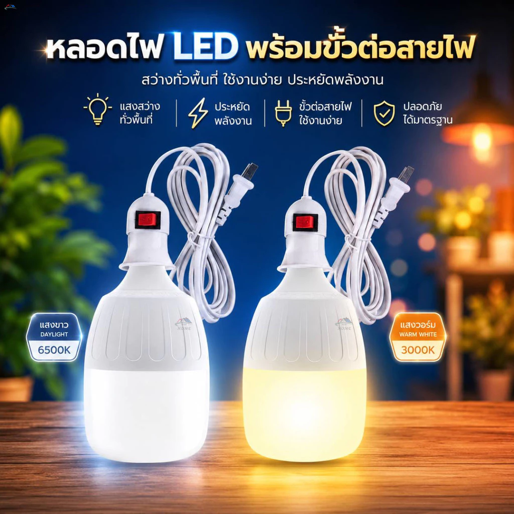 หลอดไฟ LED รุ่นอัพเกรด พร้อมขั้วสายไฟ E27 ยาว 4 เมตร 35W 45W 55W 65W 85W แสงขาว แสงวอร์ม