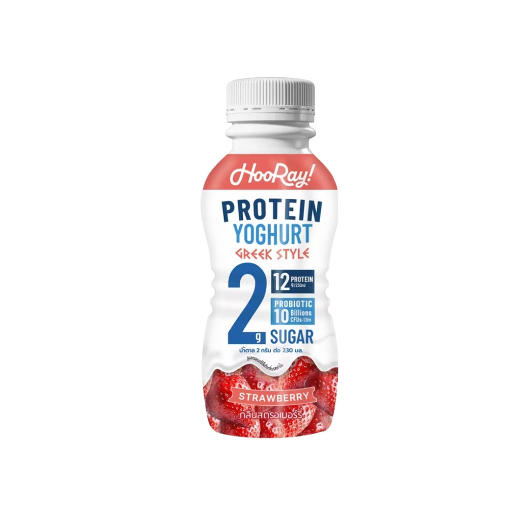 ฮูเร่ โยเกิร์ตโปรตีนสไตล์กรีกรสสตรอว์เบอร์รี่ Hooray Protein Yoghurt Greek Strawberry 230ml.