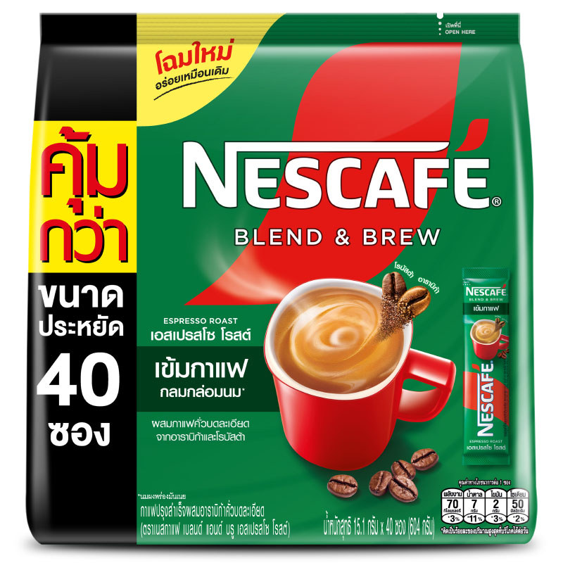 เนสกาแฟเบลนด์แอนด์บรูเอสเปรสโซโรสต์กาแฟปรุงสำเร็จชนิดผง 15.1ก แพค 40ซอง NescafeBlend&BrewEspres15.1X40 [8850127059113 ]