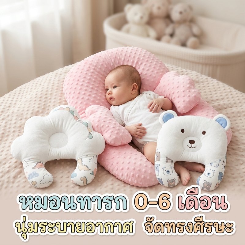 หมอนทรงพิเศษสำหรับทารก 0-6 เดือน ขนปุยถั่ว ระบายอากาศ ป้องกันศีรษะเบี้ยว ถอดซักได้ หมอนรองหัวทรง U สำหรับปลอบโยนทารก