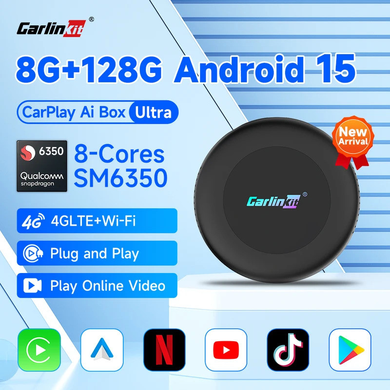 Standardized CarlinKit Ultra Box Android 15 กล่องทีวี SM6350 8-Core 8G + 128GB Wireless Android Auto