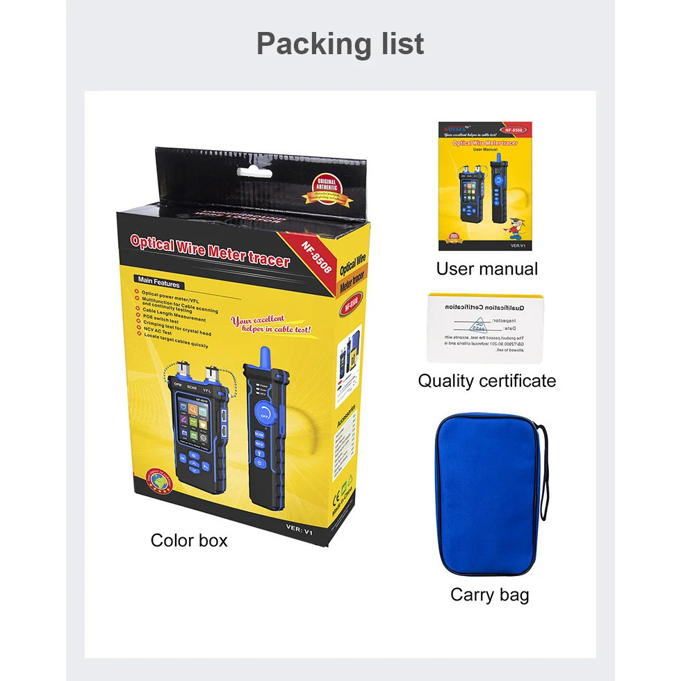 ที่เชื่อถือได้ NOYAFA NF-8508 เครื่องทดสอบสายเคเบิลเครือข่ายพร้อมเครื่องวัดพลังงานแสงแสง VFL CAT5 CA