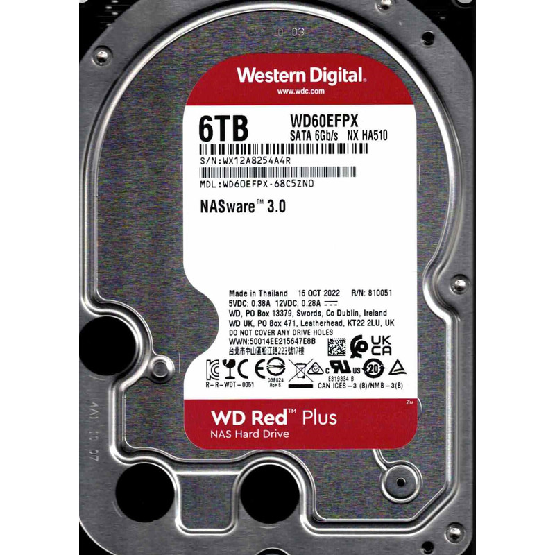 WD60EFPX-68C5ZN0, WESTERN DIGITAL SATA III 6TB HDD 3.5 "WX12 OCT 2022 6TB Hard Disk Drive 5400 RPM