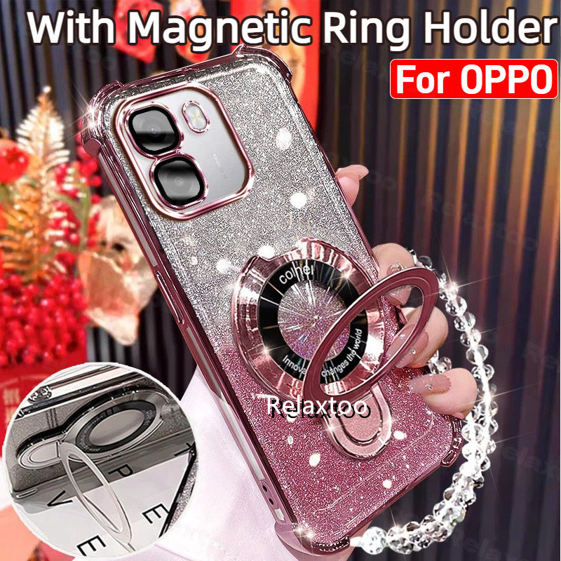 ปลอกกันกระแทกสําหรับ OPPOA6 OPPO A6 Pro TSC A6s A6X A6T OPPOA6t Pro A6tPro A6C OPPOA6s A6Pro 5G 4G Gradient Glitter Blingผู้ถือแหวนแม่เหล็กนุ่มเคสโทรศัพท์ป้องกันปกหลัง