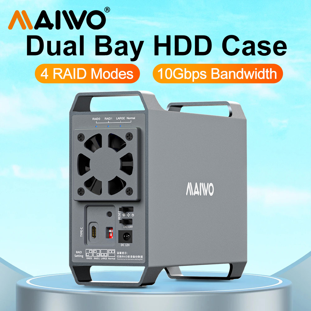MAIWO RAID Enclosure สําหรับ 3.5 นิ้ว HDD Dual Bay USB3.0 SATA กล่องภายนอก 4 โหมด RAID พร้อมพัดลม