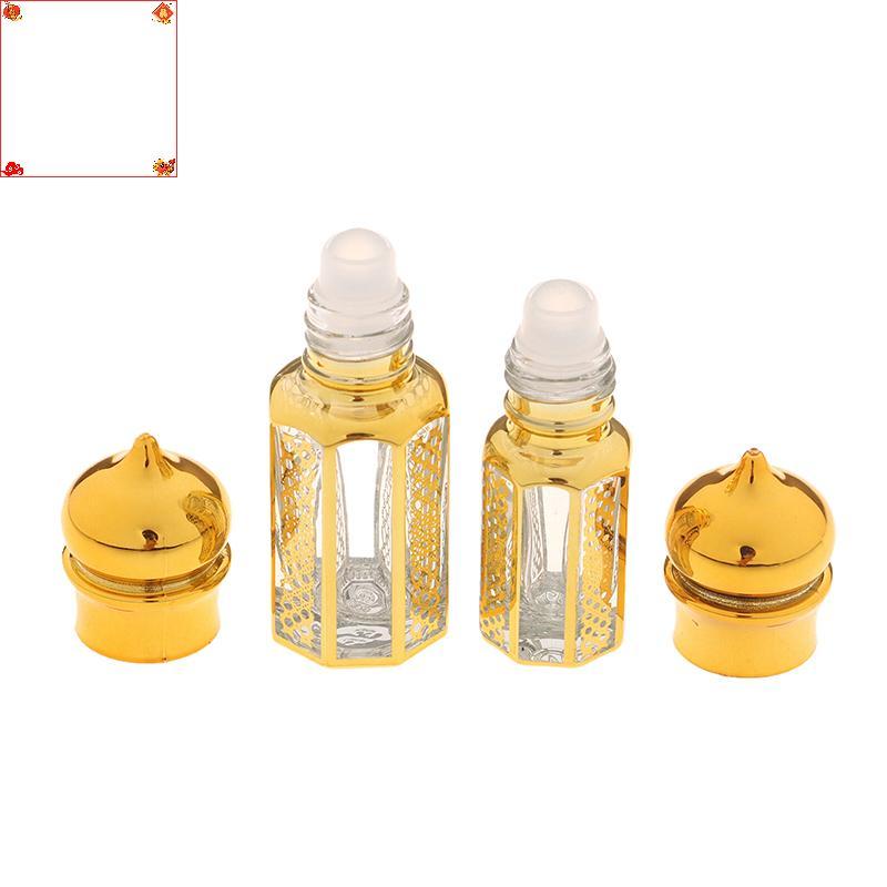 [Loveshoping1] 3/6/15ml Roll On Bottle Glass Mini Container Portable Blending Perfume Bottle Gold Em