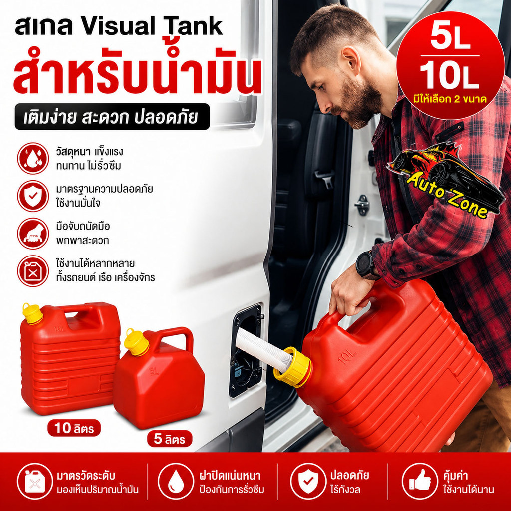 ถังน้ำมันสำรอง 5L/10L ถังน้ำมันเบนซิน ดีเซล ถังน้ำมันพลาสติกหนา สำหรับรถยนต์ มอเตอร์ไซค์ ATV พร้อมกุญแจล็อค ทนทาน