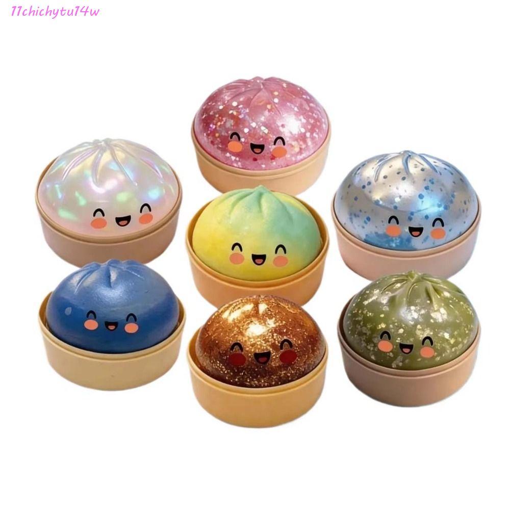 CHICHYTU14W Dumpling Squishes, Giant Rainbow Dumpling-Shaped Bun Sensory Balls,สําหรับผ่อนคลายน่ารักหยิกระยิบระยับนุ่ม Squishy ของเล่นเด็กหญิง