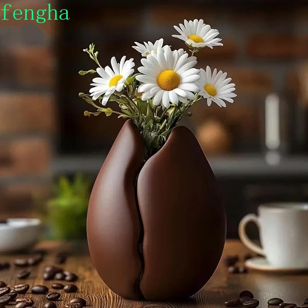 เฟงฮา กระถางดอกไม้,แจกันเมล็ดกาแฟพลาสติกตกแต่ง,ทนทานมินิมอลสีน้ําตาล3งพิมพ์แจกันห้องนั่งเล่น