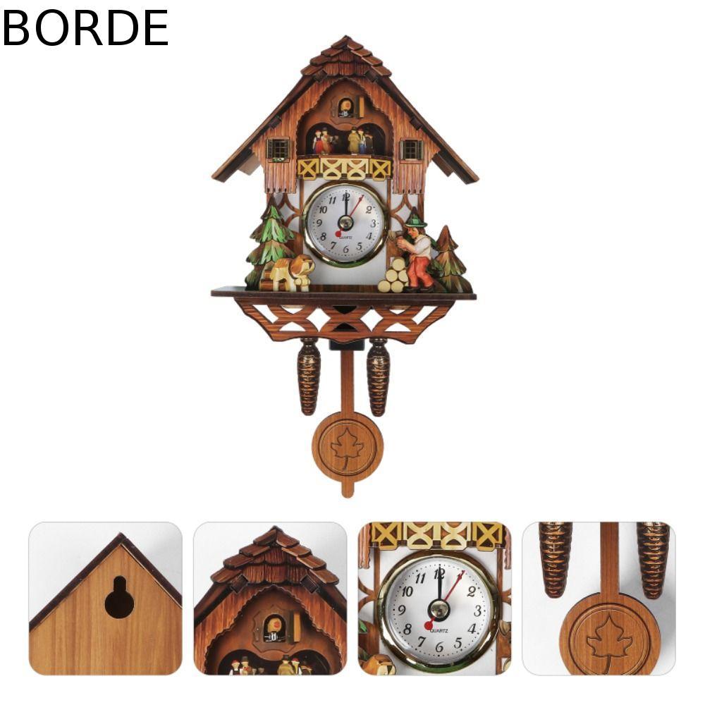 BORDE ไม้ลูกตุ้มนาฬิกาวินเทจ,ไม้ Forest Tower ไม้นาฬิกาแขวน,ทนทานสมจริงรูปแบบเงียบ 3D Chiming 3D Chiming นาฬิกาตกแต่งผนัง