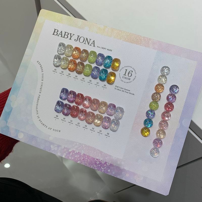 Baby Jona 16 สีจี้เป็น Galaxy Sparkling Sequins ยาทาเล็บกาวยอดนิยม Whitening Strobe Opal Nails Shop 