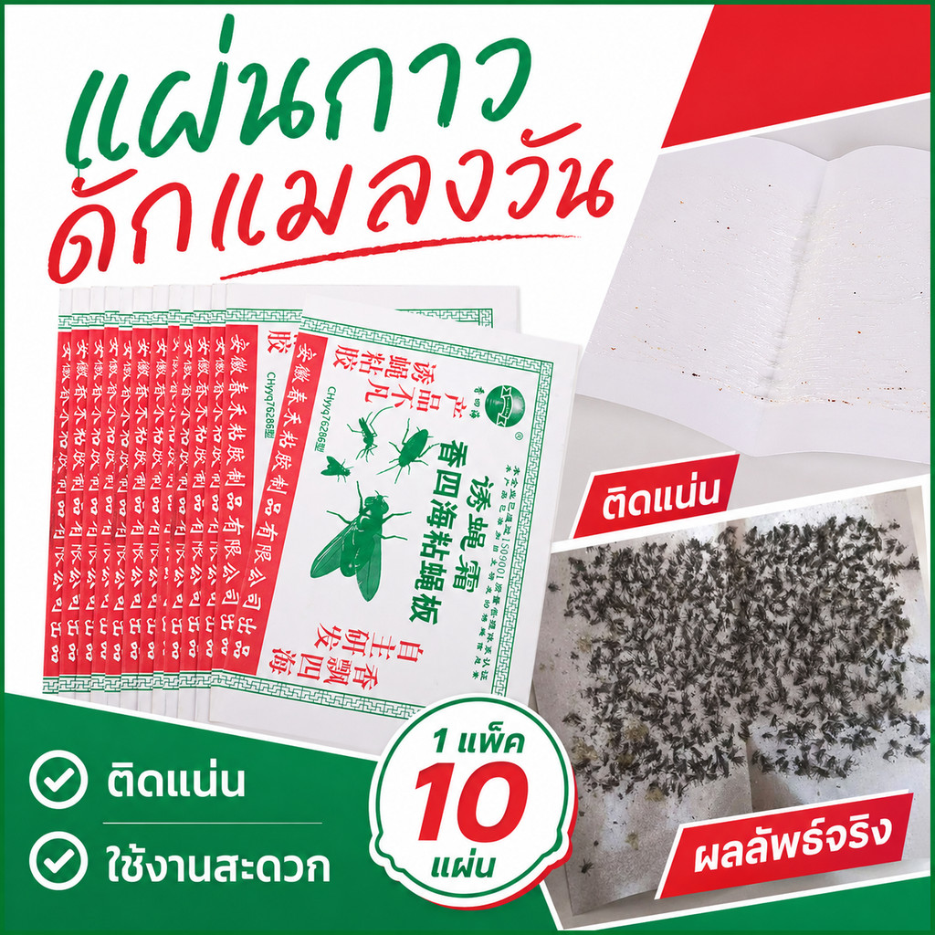 แผ่นกาวดักแมลงวัน แพ็ค 50/100/200 แผ่น กาวเหนียว ติดแน่น ลดปัญหาแมลงวัน สินค้าพร้อมส่งในประเทศไทย