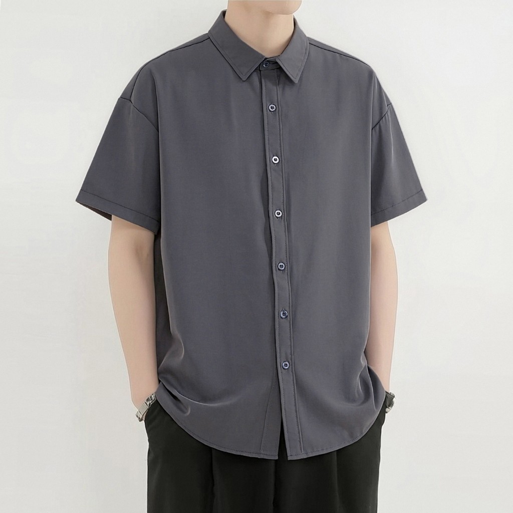 เสื้อเชิ้ตผู้ชายแขนสั้น คอจีน โอเวอร์ไซส์ ใส่สบายทุกช่วงอากาศ