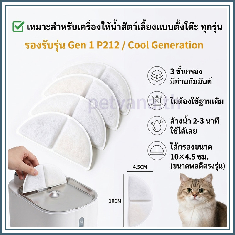 ไส้กรองตู้กดน้ําแมวตั้งโต๊ะ ขนาด 104.5 ซม. รองรับ ชั้นกรอง P212 Cool Generation 3 ถ่านกัมมันต์ ไม่ต้องใช้ฐานเดิม