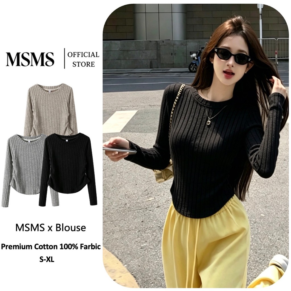 MSMS สาวฤดูใบไม้ผลิฤดูใบไม้ร่วงจีบแขนยาวถักเสื้อ จุดต่ําสุด