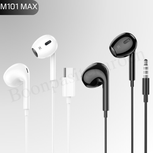 HOCO รุ่น M101 Max หูฟังมีไมค์ระดับ HD (ตัวเลือกพอร์ต 3.5mm / Type-C) หูฟังเอียร์บัดเบสแน่น ปรับระดับเสียงได้