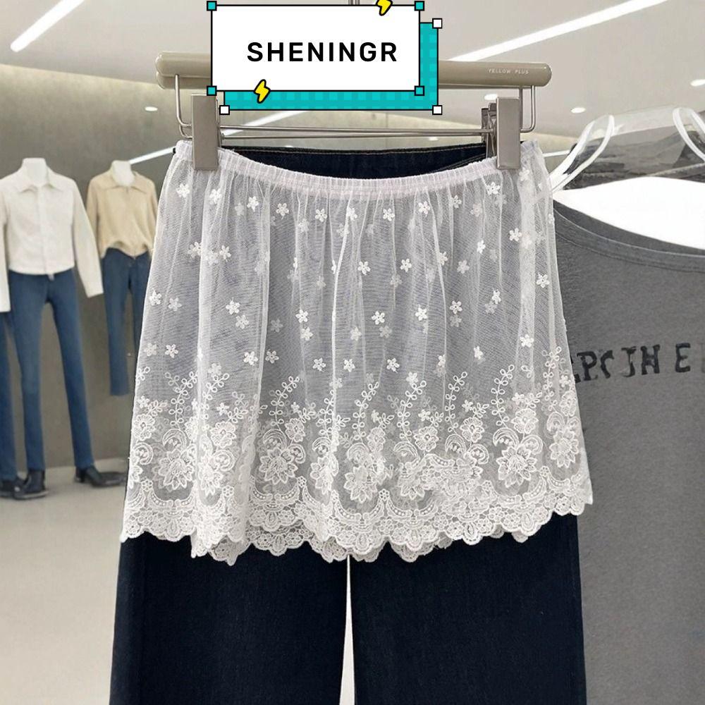 SHENING5R ม่านผายลมสําหรับผู้หญิง, ลูกไม้สวยตัดกระโปรงสะโพก, อินเทรนด์อเนกประสงค์ Y2K ดอกไม้เย็บปักถักร้อยมินิกระโปรงกางเกงตกแต่ง