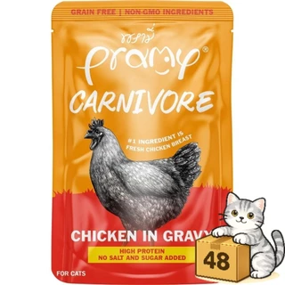 ( ยกลัง 48 ซอง ) Pramy Carnivore อาหารเปียกแมว Gluten Free กลูเต็นฟรี เปียกแมว สูตรโปรตีน