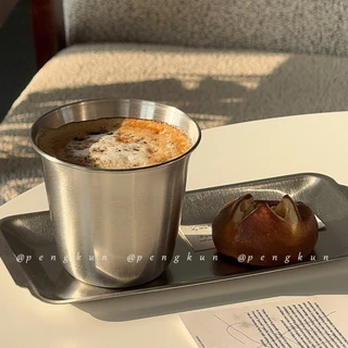 Ins Style Retro 304 ถ้วยกาแฟสแตนเลสสไตล์อุตสาหกรรมถ้วยสกัดปากกว้าง Frosted Ice American Latte ถ้วยดื่ม