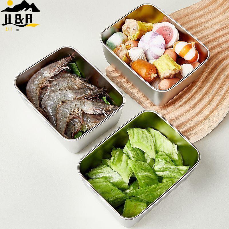 H&B ภาชนะเก็บ, กล่องเก็บของสดสแตนเลสพร้อมฝาปิด, กล่องปิดผนึกอาหารป้องกันการรั่วและ Staable, สําหรับการตั้งแคมป์ {th}
